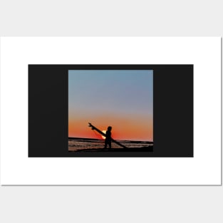 Silhouette of Surfer on Beach Posters and Art